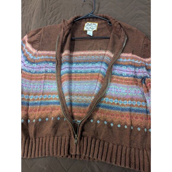 Vintage metal zip front brown earth tone cardigan by Heirloom Collectables, L - Picture 9 of 9